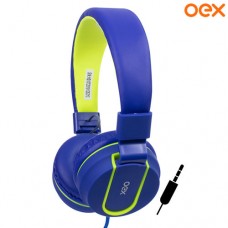 Fone Headphone P3 Dobrável com Microfone Fluor OEX HS107 - Azul Verde